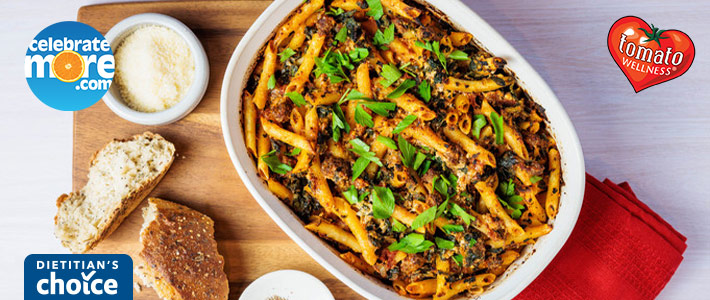 Baked Tomato Spinach Penne Pasta