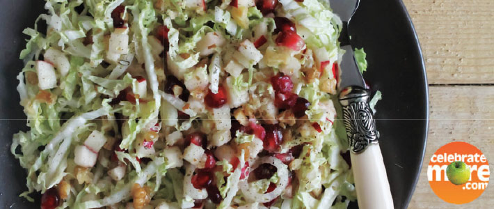 Napa Cabbage, Pomegranate & Apple Slaw with Walnut-Mustard Dressing